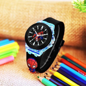 MAAN INTERNATIONAL Black SpiderMan Kids Spider-Man Superhero Cartoon LED Light Black Silicone Strap Analog Watch  - For Boys & Girls