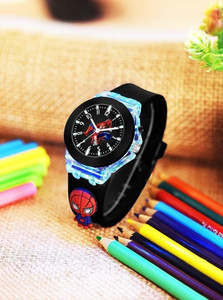 MAAN INTERNATIONAL Black SpiderMan Kids Spider-Man Superhero Cartoon LED Light Black Silicone Strap Analog Watch  - For Boys & Girls