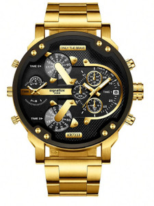 SIGNATIZE Wrist Watches, Large Dial Gold Steel Strap Quartz Watch,Analog Dial Men's Watch Wrist Watches, Large Dial Gold Steel Strap Quartz Watch,Analog Dial Men's Watch Analog Watch - For Men