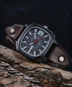 Laksh Brown Sqaure genuine leather strap Vintage Square Dial Analog mens watch Analog Watch  - For Men