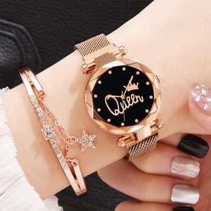 TERIZLA Luxury Mesh Magnet Buckle Starry sky Quartz Watches For girls Fashion Clock Lady Magnetic Chain magnet strap mash hand watch girls watch for women gift Rose Gold घड़ी - लड़कियों के लिए