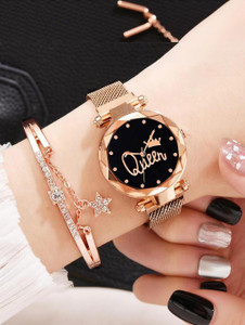 TERIZLA Queen Magnet Magnetic Chain magnet strap mash hand watch girls watch for women gift Rose Gold Analog Watch  - For Girls