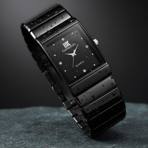 IIK Collection Black Studded Rectangle Dial with Black Bracelet Strap Analog Watch  - For Men