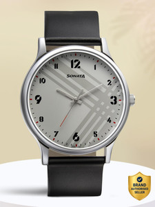 Sonata Smart Plaid White Dial Black Leather Strap Analog Watch - Image 6