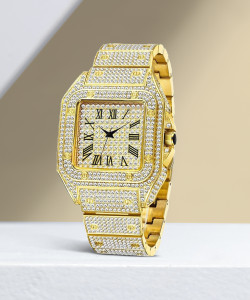 foreigner diamond 12 Analog Full Dial Diamond Square Trendy Gold Analog Watch  - For Men