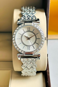 NITYA SILVER steel band full diamond watch Womens Watch and Bracelet Set Elegant Womens Diamond Watches Shiny Rhinestone घड़ी - महिलाओं के लिए