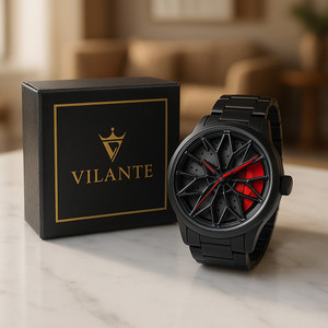 Vilante Cavrel Premium Analog Watch | Car Wheel Inspired Dial | Spinner Rotating Wheel | Spinning | Gyro | Black & Red Analog Watch  - For Men