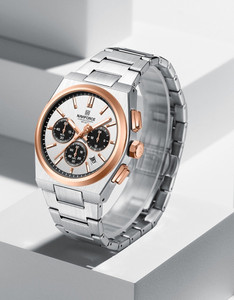 NAVIFORCE NF8048G Silver & Rosegold with white chronograph dial stainless steel strap Analog Watch - For Men