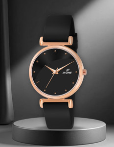 Dezine Elegant Women's Black Dial with Rose Gold Case and Silicone Strap Analog Watch  - For Women