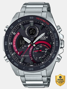 CASIO ECB-900DB-1ADR Edifice ECB-900DB-1ADR Black Dial Silver Stainless Steel Band Analog-Digital Watch - For Men
