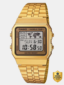 CASIO Vintage A500WGA-9DF Gold Dial Stainless Steel Band Digital Watch  - For Men & Women