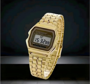 Timofywr Gold Digital Watch Waterproof Stainless Strap Stopwatch Alarm Trendy Chain Strap Series Digital Watch - For Men & Women