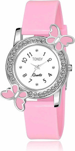 TONSY Pink Diamond Studded Attractive Butterfly Stylish Women Analog Watch Butterfly Pink Analog Watch For Girl's & Women's Analog Watch  - For Girls