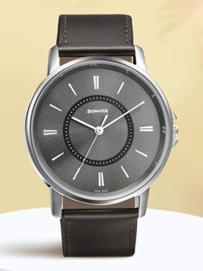 SONATA NP77083SL06W Sonata Quartz Anthracite Dial Black Leather Strap Analog Watch  - For Men