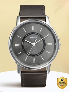 SONATA NP77083SL06W Sonata Quartz Anthracite Dial Black Leather Strap Analog Watch - For Men