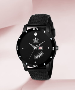 LIMESTONE All Black Mesh Strap Day and Date Functioning Quartz Analog Watch – For Men