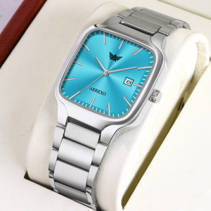 ABREXO Abx8879-Skyblue Silver Date Watch NEW DESIGNER SQUARE DIAL QUARTZ Analog Watch  - For Men