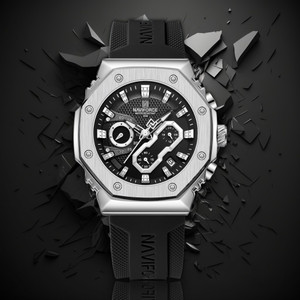 NAVIFORCE 8035 Sport Quartz Chronograph Waterproof Silicone Strap Luminous Date Wristwatch Analog Watch  - For Men