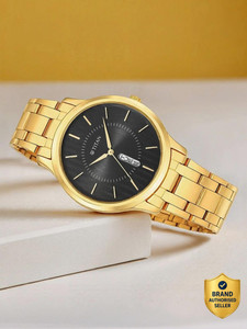 Titan 1825YM02 Titan Karishma With Day & Date Black Dial Gold Stainless Steel Strap Analog Watch - For Men