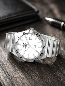 TWIXY TYW28 Silver-White Constellation Series White Dial Date Working Silver Stainless Steel Chain Analog Watch  - For Men