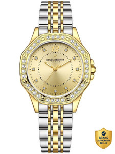 DANIEL HECHTER Model DHW2009 Paris Vendome Collection,Crystal Studded Bezel Crystal Accents,Stainless Strap Analog Watch  - For Women