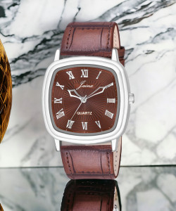 JAINX JM7161 Square Brown Leather Strap Vintage Analog Watch  - For Men