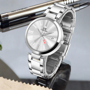 IIK Collection IIK-2048W-DND Watch for Women Silver Studded Day & Date Dial With Silver Metallic Chain Analog Watch  - For Girls