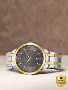 Titan Titan With Date Anthracite Dial Gold & Silver MetalStrap Analog Watch  - For Men