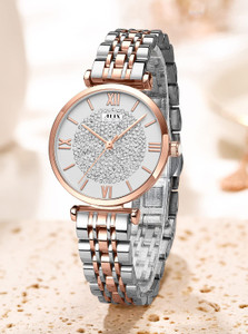 Alix 2533 Eyechatchy White round diamond dial with silver-rosegold strap Analog Watch  - For Women