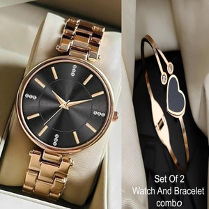 just like 150=Br Set Of 2 Rose Gold Watch With Heart Bracelet combo watch Analog Watch  - For Women