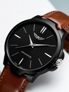 ANALOGUE Midnight Black Dial and Caramel Brown Synthetic Leather Wrinkle-Free Strap Midnight Black Dial and Caramel Brown Synthetic Leather Wrinkle-Free Strap Analog Watch  - For Men
