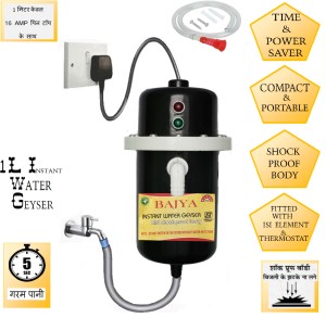 Bajya 1 L Instant Water Geyser (1 L Instant Water Geyser (1 L Instant Portable Water Geyser||Instant Hot Water Portable Geyser Is Compact||Light Weight ||Shock Proof||Rust Proof||Can Be Used In Bathroom||Kitchen||Beauty Parlor||Hand-wash||Factory||Hospitals||Health Club etc., Multicolor), Black)