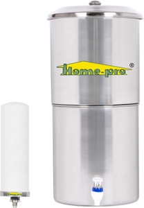 Home-pro Stainless Steel Water Filter | Non Electric | Long Ceramic Candle 1 | 16 L Gravity Based Water Purifier