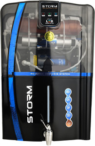 Earth Ro System Storm Black Model Suitable for borewell, tanker, municipal water 12 L RO + UV + UF + Minerals + Copper Water Purifier