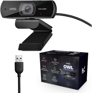 Kreo Owl Web Camera Desktop 1080p Webcam Auto Focus USB Connection Web Camera Laptop 2 HD  Webcam with Built-In Microphone USB Connectivity