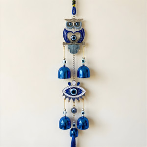 sculpmart Owl & Eye Shape Evil Eye Wind Chime Hanging Chain Design For Main Door & Balcony Silver Windchime