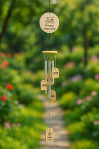 sculpmart Wooden Wind Chime With 4 Aluminum Pipes & 4 Wooden Blocks For Home & Balcony Wood Windchime