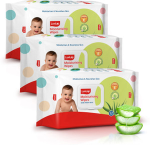 लवलप लिड के साथ एलो वेरा, 72 वाइप्स / पैक के साथ बेबी मॉइस्चराइज़िंग वाइप्स