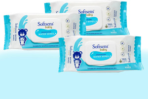 Softsens 99.9% Pure Water Wipes (72 Wipes, Pack of 3)