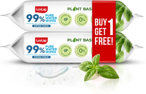 LuvLap Plant Based 99% Pure Water Extra Thick Baby Wipes, Pack of 2 (Buy 1 Get 1 Free)