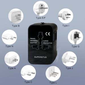 SUPERSTUD Universal Travel Adapter with Dual USB All in one for US/Europe/UK Worldwide Adaptor