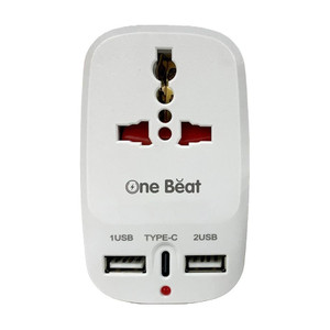 One Beat Compact All-in-One Adapter with USB Type-C, 2 Smart USB Ports I Universal Socket Worldwide Adaptor