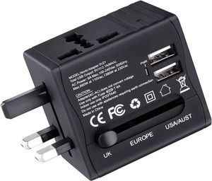 ELITEHOME Universal Travel Adapter Plug with 2 USB Ports, 3 in 1 Charger (US, Europe, UK) Worldwide Adaptor