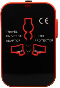 Jihaan International All in One Worldwide Travel Multi Plug Adapter Black & Red Worldwide Adaptor