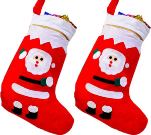 ME&YOU Hanging Christmas stocking Socks in cotton Fabric (White & Red Color) (13 In) Christmas Stocking