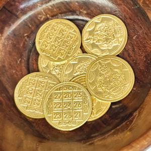 aalayam selveer Lakshmi Kubera Coins 9 Nos Brass | Kubera Pooja Coins 9 Nos (Gold Colour) Brass Yantra