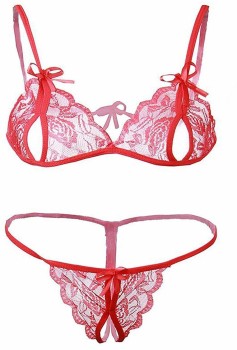 SoSh Women's Sexy Lace Hand Tie Bra and Panty Lingerie Set Free