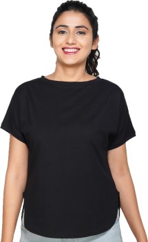 BlissClub Solid Women Round Neck Black T-Shirt - Buy BlissClub