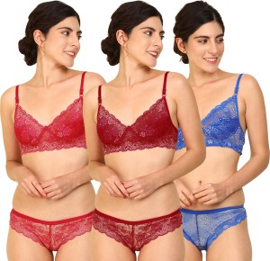 Buy SGC SWEDEN Women Lingerie Set Full with Coverage Non-Padded Women  Cotton Bra Panty Set Sexy Bra Panty Set Women Innerwear Pack of 3 Sets (B,  Black-Red-Yellow, 30) at