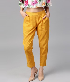 Buy Van Heusen Yellow Tapered Fit Trousers for Women Online  Tata CLiQ